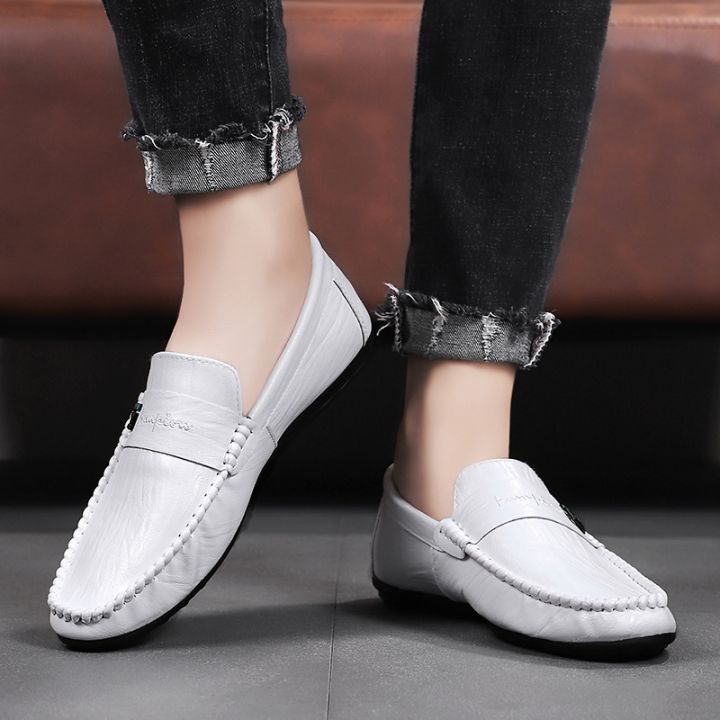 White Black Leather Mens Shoes 2022 New Mens Loafers Outdoor