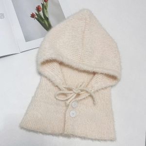 ZYJC Solid color Women Balaclava Hat and Scarf Integrated Plush Windproof Cap Fashion Winter Warmer Knitted Pullover Hat Outdoor