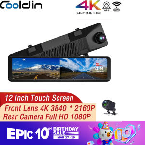 COOLDIN 12-Inch Dash Cam GPS WIFI UHD 4K DVR Mirror 3840P*2160P Touch Screen Car Dashcam Camera Stream Media Video Recorder Parking Monitor