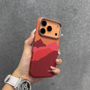 Orange Mountain Peak Phone Case Cover for iPhone 17 16 Pro Max Carbon Relief Hard PC Magnetic Shell Camera Lens Protection Coque