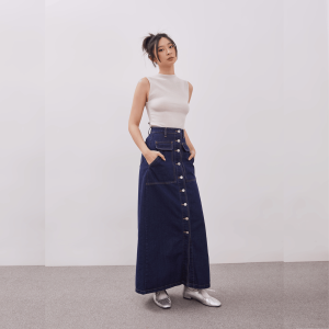 Onetta - HARPER Maxi Skirt - Rok Jeans High Waist A Line Variasi Kancing Hijab Friendly