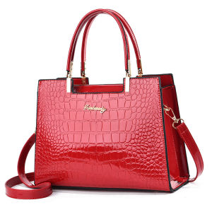 AKAPE - Crocodile Embossed Handbag Pu Patent Shoulder Bag Metal Decor Double Handle Purse Embossed Satchel Bag For Women