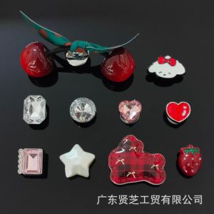 10Pcs Crocs Jibbitz Charms Sweet Cherry Shoe Buckle Detachable Crystal Diamond Shoe Decoration for Crocs