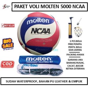 PAKET BOLA FIVB EMPUK VOLI MOLTEN 5000 NCAA + NET MOLTEN VOLLEYBALL VOLY VOLLY WATER RESISTANCE