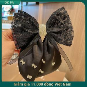 QK FA ✨ New Kẹp Tóc Satin Vải Trang Trí Bow Rhinestone Màu Đen Kích Thước Lớn Kẹp Tóc Phụ Kiện Cho Phụ Nữ Cô Gái