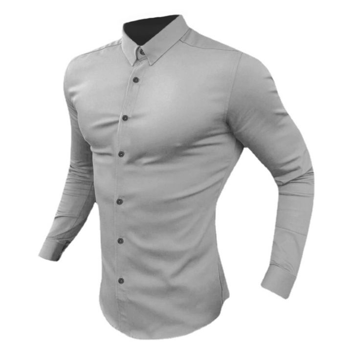 Men's Super Slim Fit Long Sleeve Stretch Easy Care Shirt Formal Business  Office/Working Wear Solid Turn-down Collar Social Dress Shirts Lazada PH