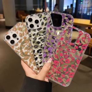 Luxury Leopard Print TPU+IMD Shockproof Magnetic Phone Case for 17/16/15/14/13 for S24/S25 Ultra 25 Edge