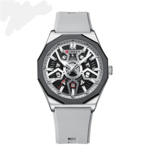 นาฬิกาข้อมือสำหรับนาฬิกาผู้ชายนาฬิกาผู้ชายนาฬิกาควอตซ์หน้าปัดแสดงวันที่ดีไซน์แฟชั่นที่สร้างสรรค์ทำจากซิลิโคน