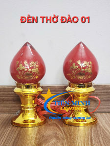 Cặp đèn thờ hình trái đào đèn để bàn thờ trái đào đỏ dùng bóng ớt E12 thông dụng dễ thay thế