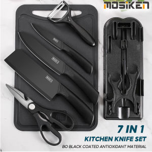 7in1 Kitchen Knives set Black Knife Set Nonstick fruit knife Utensils Cutter paring knife chopping board