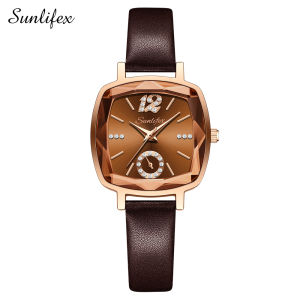 Sunlifex Jam Tangan Wanita 8009 Mode Klasik Kuarsa Santai Jam Tali Kulit Jam Tangan Cewek
