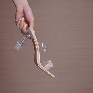 [Free Shipping] Womens Rhinestone Sandals for Summer Mid-Heel Fashionable Versatile Transparent Thick Heel High-Heel Slippers