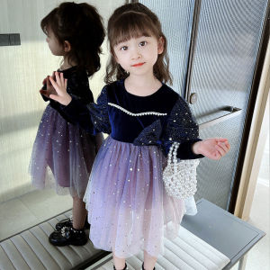 WANDER เสื้อผ้าเด็กผญ ชุดเดรสเด็กผู้หญิง ชุดเดรสเจ้าหญิงแขนยาว แฟชั่นชุดเดรสตาข่ายสไตล์เกาหลีฤดูใบไม้ร่วง23718