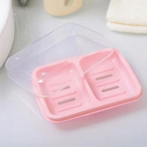 Double Grid Soap Box with Lid Large Household Drain Box Portable Soap Storage Rack New Double Layer Soap Box Bathroom Soap Box Plastic Double Grid Soap Box