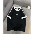 Áo thun babytee áo thun dáng ôm cổ tròn áo phông ngắn tay cổ viền phối màu đen trắng PANOSI - A39. 