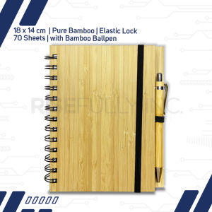 Risefully Bamboo Spring Notebook Eco-Friendly Plain with Bamboo Ballpen 14cmx18cm