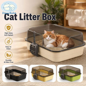 DewyBabe Oversized Cat Litter Box Semi Enclosed Cat Toilet Splash-proof Thicken Free Shovel Tandas Kucing