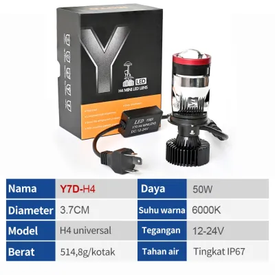 [Ready yaCOD] Y7D Mini Projector H4 2PCS Lampu Led Mobil Dan Motor H4 Mini Pjector Projie 130Watt Y7D Super Terang