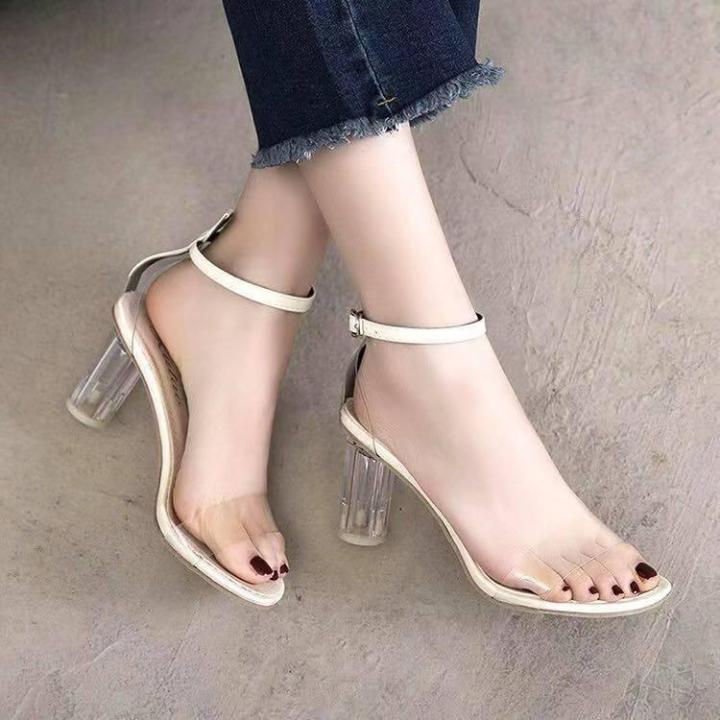 Transparent Pointed Head Stiletto Glass High Heels Sandals Shoes