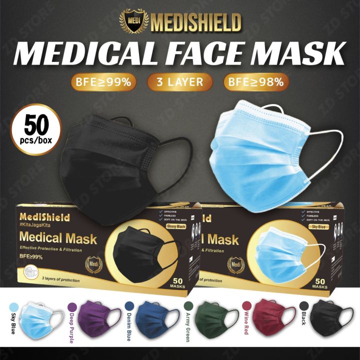 Medishield Mask Face 3ply 50pcs Medical 3ply 4ply Medical Face Mask ...