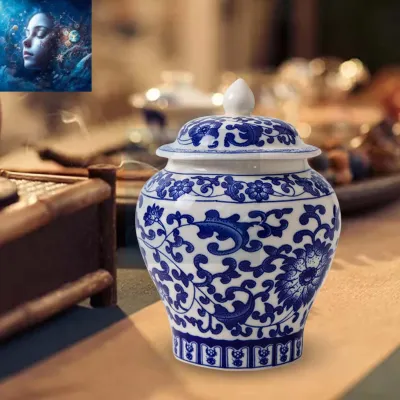 Ceramic Ginger Jar Multi Purpose Chinoiserie Gift Vase for Table Decoration
