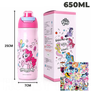 HoneyLion - Official My Little Pony Insulated Water Bottle 650ml/700ml - Pastel 316 Stainless Steel Pop-Up Straw Flask with 50pcs DIY Stickers - Cute Pony Tumbler