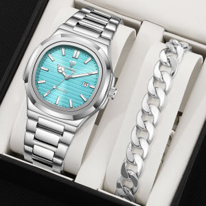 LIEBIG นาฬิกาควอทซ์เคลื่อนไหว30เมตรL1068ของขวัญนาฬิกาสำหรับผู้ชายทรงกลมสี่เหลี่ยมแฟชั่นแบบโลหะกันน้ำไม่ขึ้นสนิมซื้อ1แถม3ฟรี