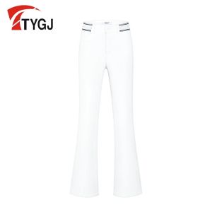 ชุดเล่นกอล์ฟผ้ายืดระบายอากาศขนาดพิเศษเอวสูงสำหรับกางเกงผู้หญิงขายาวฤดูใบไม้ผลิฤดูร้อนกางเกงขาบานเล่นกีฬา