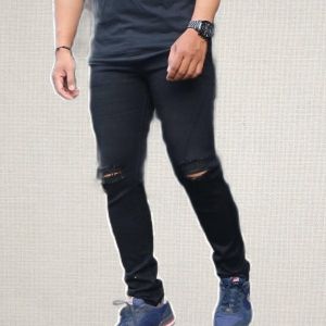 Celana Panjang Jeans Bergaya Sobek Ripped warna Hitam Black Denim
