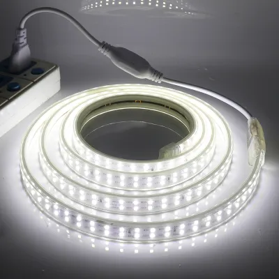 แถบไฟ LED สองแถว 220V แถบไฟ Led กันน้ำได้นอกบ้านดวงพร้อมปลั๊กสำหรับตกแต่งบ้านสีขาวสว่างสูง/สีวอร์มไวท์