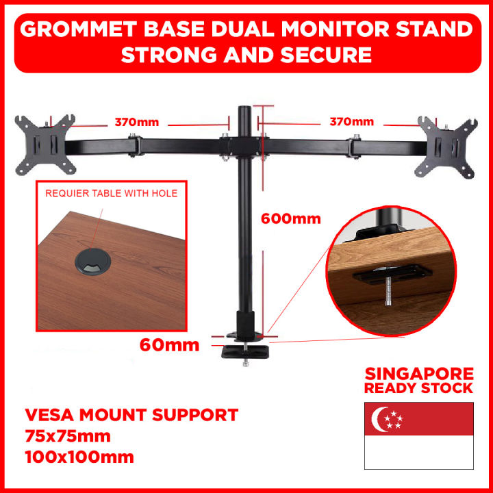 Dual Monitor Stand Grommet Base Adjustable 60cm Height 32inch Support Monitor