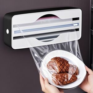 UNQIN Wall Mounted Double Slot Food Wrap Dispenser ic Sliding Cutter Double-groove Cling Film Cutter Box Household Plastic Tin Foil Cutter Baking Paper