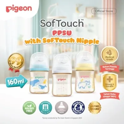 PIGEON Botol PPSU Wide Neck 160ml with SofTouch Nipple Dot// Botol Susu Bayi