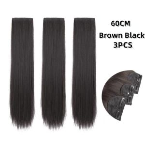 3PCS Straight hair/Big wave 60CM/50CM Brown Black Wig Hair Extensions Women Human Hair Seamless