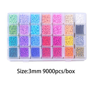 9000 Hạt Gạo Thủy Tinh Séc Quyến Rũ Nhiều Màu 28 Ô Bộ Hộp 3Mm Để Tự Làm Móc Khóa Vòng Cổ Vòng Tay Phụ Kiện Làm Đồ Trang Sức Thủ Công