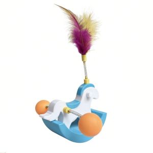IPIE2 Self-Righting Rocking Horse Shaped Cat Toy Plastic Balance Toy Interactive Cat Toy Funny Dynamic Shaking Feather Teasing Cat Toy For Cats