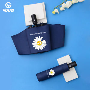 VUUG ร่มพับอัตโนมัติหญิงป้องกันรังสียูวีและริ้วรอยก่อนวัยปกปิดริ้วรอยจุดกระลดรอยด่างดำรอยสิวขนาด25มลแฟชั่นเข็มขัดทำงานการพิมพ์ผู้ชายขนาดใหญ่ Windproof
