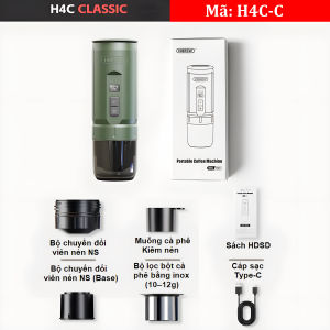 Máy pha cà phê cầm tay dùng pin pha nóng HiBREW Thương hiệu Mỹ H4C Áp suất 20 Bars 100W - Bảo Hành Chính Hãng 12 Tháng