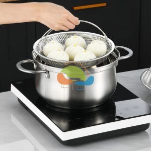 Pengukus Bakul Keluli Tahan Karat Pelbagai fungsi dengan Pemegang Multifunctional Stainless Steel Basket Steamer with Handle Household Draining Basket Fine Mesh Steam Grid Steamer Rack