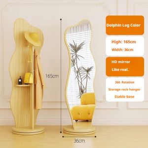 Full Body Mirror Stand Mirror With Rack Standing Mirror Storage Full Length Special-Shaped Floor Mirror With Stand  Household Rotatable Movable Integrated Mirror Full Length 落地镜