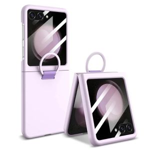 For Samsung Z Flip 7 Ring Holder Case Tempered Glass Screen Protector Liquid PC Cover for Samsung Galaxy Z Flip 5 6 7 Flip7