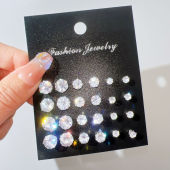 12 Pair/lot White Cubic Zirconia Earrings Men Women Stainless Steel Round Zircon Stud Earrings