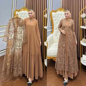 Arimbi Dress wanita Simpel Elegan Resleting depan Gamis Pesta Kondangan Brukat Tile Modern Tebaru 2025 muslim nyaman Mewah Dewasa Lebaran Remaja Syari Maxi Simple Panjang Airflow Brokat