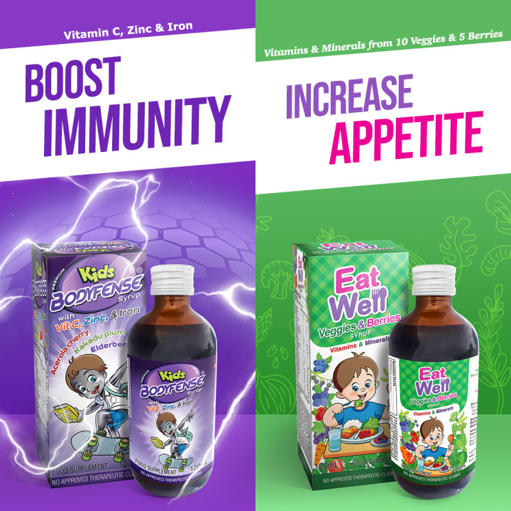 Kids Bodyfense Immune-Boosting Vitamin C, Zinc & Iron and EatWell Veggies & Berries Appetite Booster Vitamins & Minerals
