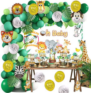65Pcs Complete Set Jungle Safari Birthday Theme Forest Animal Foil Balloon Printed Party Pack Sets