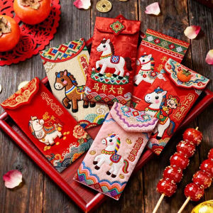 2026 Year Of The Horse Cartoon Red Packet/Flat Embroidery Design/Chinese New Year Wedding Family Reunion/Office Folk Culture Collectible/Cartoon Effect Gift Envelope
