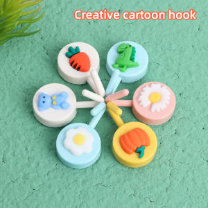 6PCS Creative Simple and Cute Cartoon Small Hook Hole Free Hanging Hanger Without Leaving Trace Pasting Hook Bedroom Wall Hanging Clothes Hook