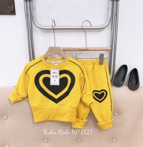 Bộ in TRÁI TIM  chất vải cotton da cá tàu   dành cho bé gái từ 15-42 kg