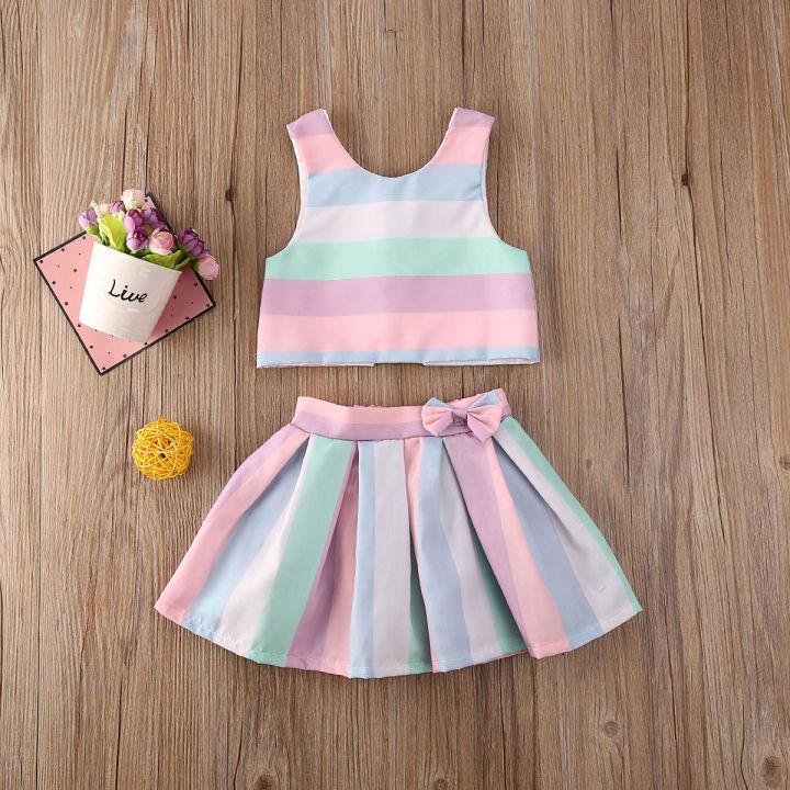 Toddler Baby Girl Summer Clothes Sleeveless Rainbow Striped Tops