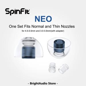 SpinFit NEO for IEM Silicone Patented Eartips Secure Fit Comfort Reduce Allergic Reaction with Adapters for Slim Nozzles 1 pair